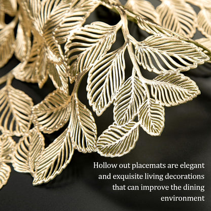 Round Gold Placemats Set of 12 Metallic Leaf Pressed Vinyl Table Dining Mats Waterproof Decorations Placemats for Gathering Housewarming Activities