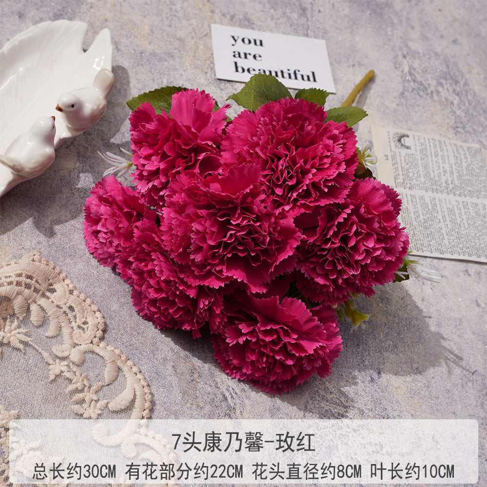 Uniquelina Roses artificielles Dianthus caryophyllus à 7 têtes, fausses roses rouges en soie avec tige, cadeau floral pour arrangement de mariage, fête, décoration d'intérieur