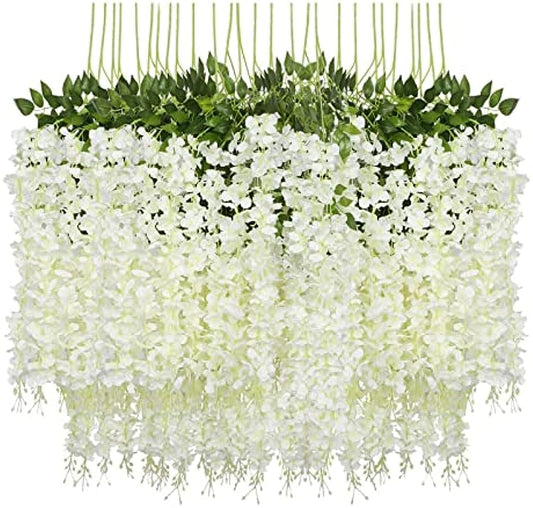 Wisteria Hanging Flowers 12 Pack Fake Flower Garland Artificial Wisteria Vines Rattan Silk Flower String Wedding Party Wall Decorations,Bluetions DIY Scrapbook Supplies