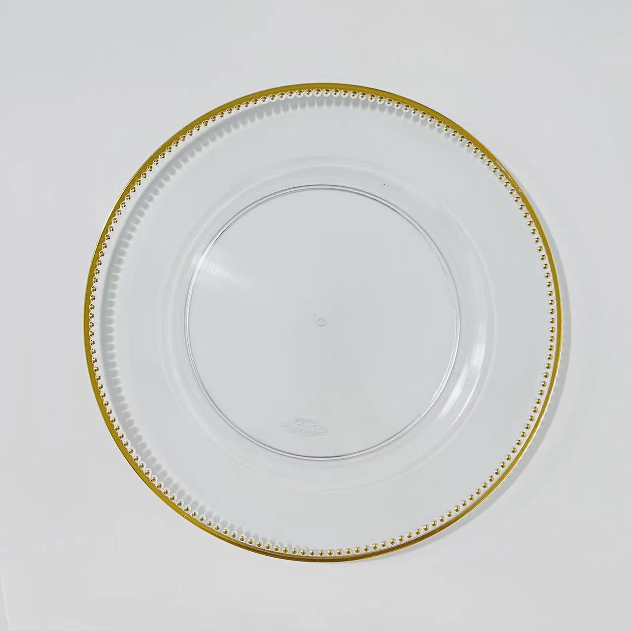 Uniquelina 13-Inch Charger Plates , Clear Gold Textured Rim, for Elegant Dining - Ideal for Weddings and Formal Events