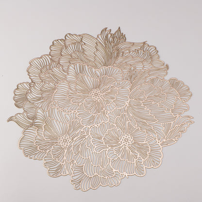 Gold Silver Placemats 12 pcs Sweet Acacia Elegant Tablemats Flower Round Vinyl Place Mats Table Setting Kitchen Mats for Dining Table Holiday Wedding Decorative