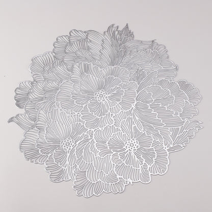 Gold Silver Placemats 12 pcs Sweet Acacia Elegant Tablemats Flower Round Vinyl Place Mats Table Setting Kitchen Mats for Dining Table Holiday Wedding Decorative
