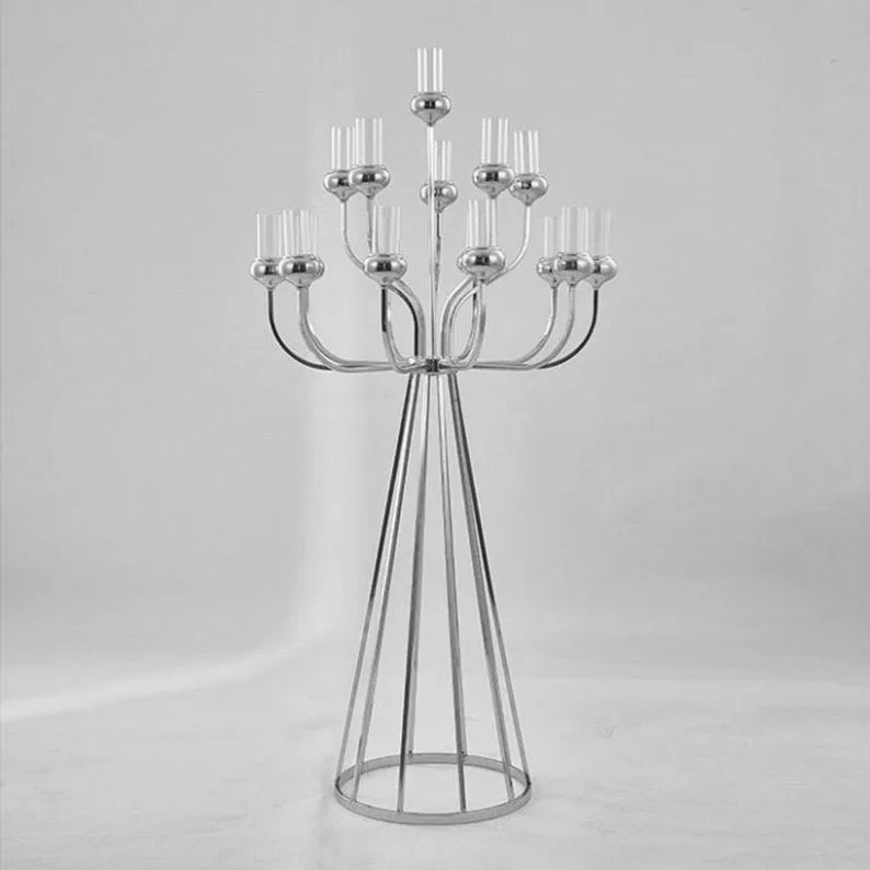 Uniquelina 16 Arms Glass Candle Stick Wedding Decoration Metal Gold Candelabra Centerpiece Table Centerpieces for wedding