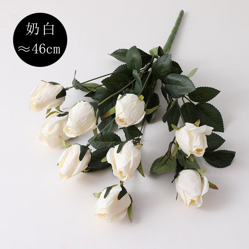 Uniquelina White Rose Artificial Flowers Bunch for Home Decoration, 9 Flower Heads in a 1 Bunch with Stem