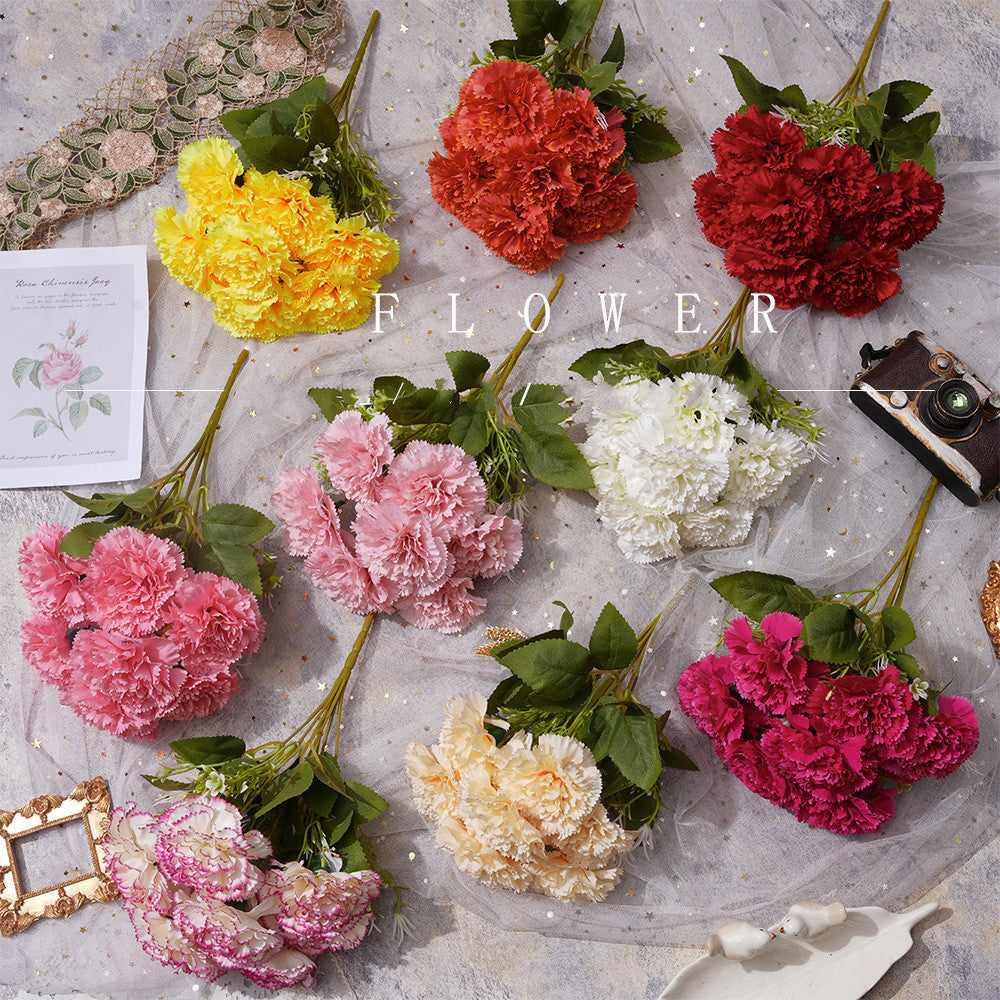 Uniquelina Roses artificielles Dianthus caryophyllus à 7 têtes, fausses roses rouges en soie avec tige, cadeau floral pour arrangement de mariage, fête, décoration d'intérieur