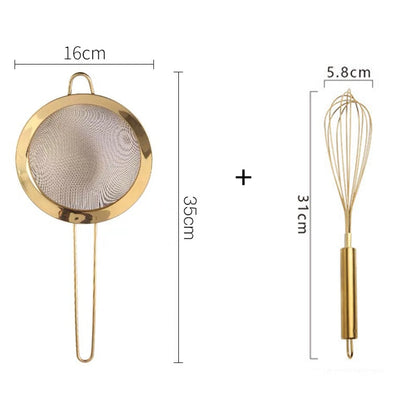 2Pcs/ Set Egg Beater Hand Whisk Egg Mixer Flour Sifter Baking Shaker Mesh Sieve Cake Tool Baking Set