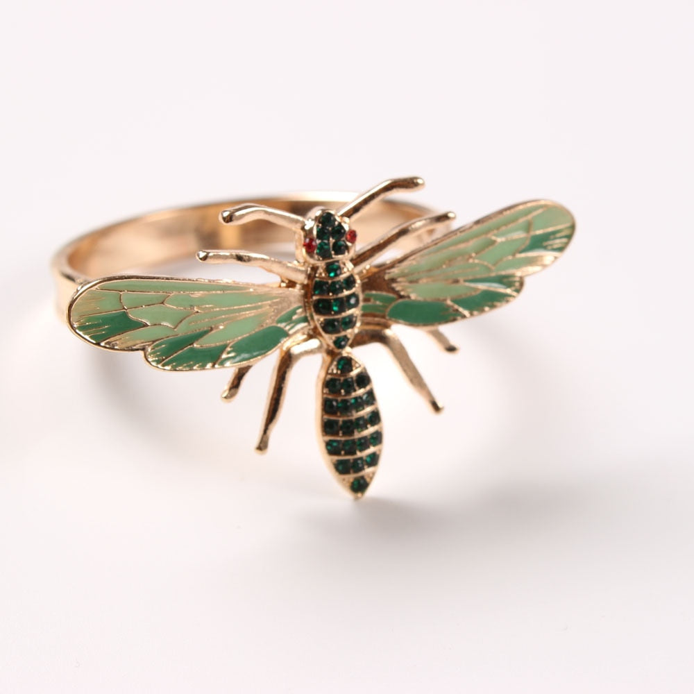 10pcs The new Bee napkin buckle napkin ring alloy green insect dragonfly drip diamond buckle paper towels,