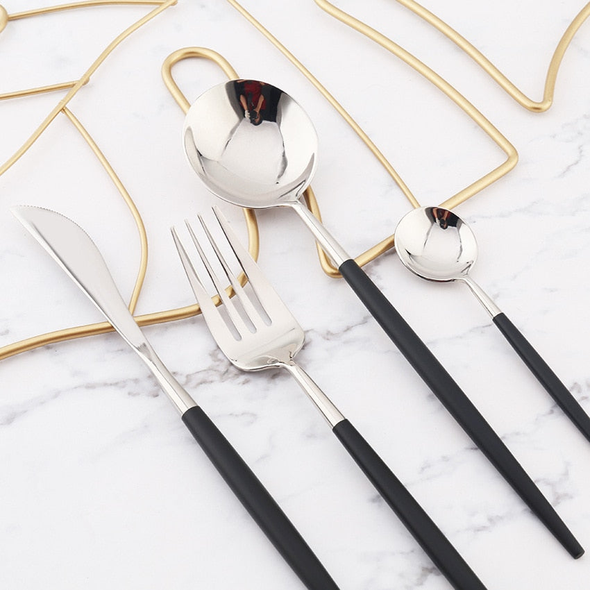 Mirror Gold Cutlery Set 304 Stainless Steel Silverware Tableware Set Service Bright Chopstick Forks Knives Spoons Dinner Set