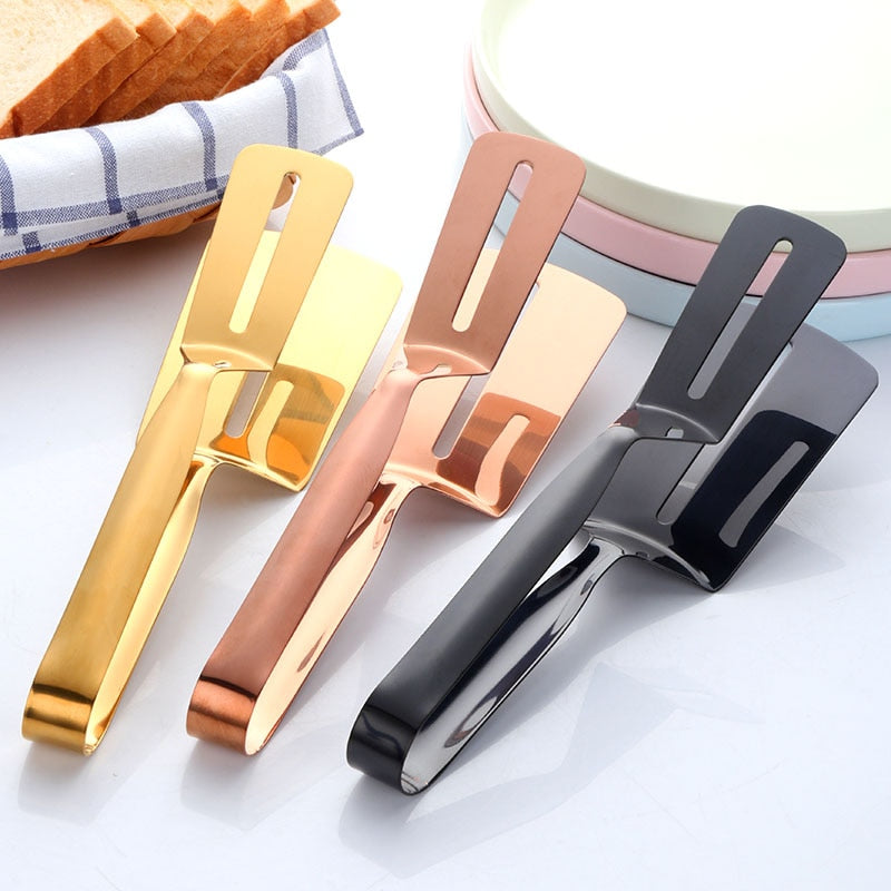 1Pc Cookware Steak Tong Gold Bread Clip Grill Accessory Kitchen Tongs Solid Stainless Steel Food Cooking Serving Utensil