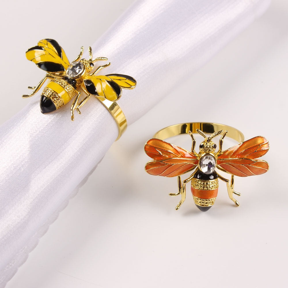 10pcs The new Bee napkin buckle napkin ring alloy green insect dragonfly drip diamond buckle paper towels,