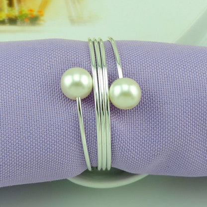 10pcs SHSEJA Deluxe Napkin Ring Hotel Wedding Supplies Napkin Ring Gold Plated Diamond Pearl Napkin Buckle Desktop Decoration