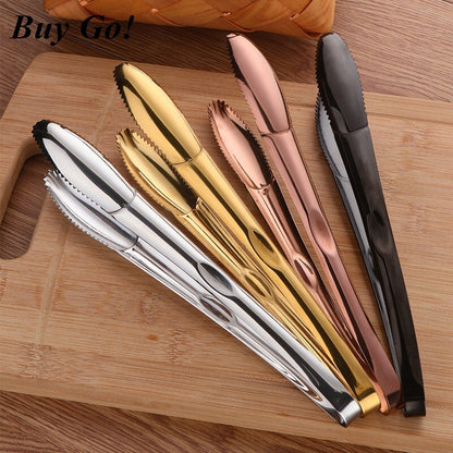 Gold Ice Tongs Stainless Steel BBQ Tong Food Serving Clever Salad Bread Meat Fruit Clamp Kitchen Clip Cooking Utensils