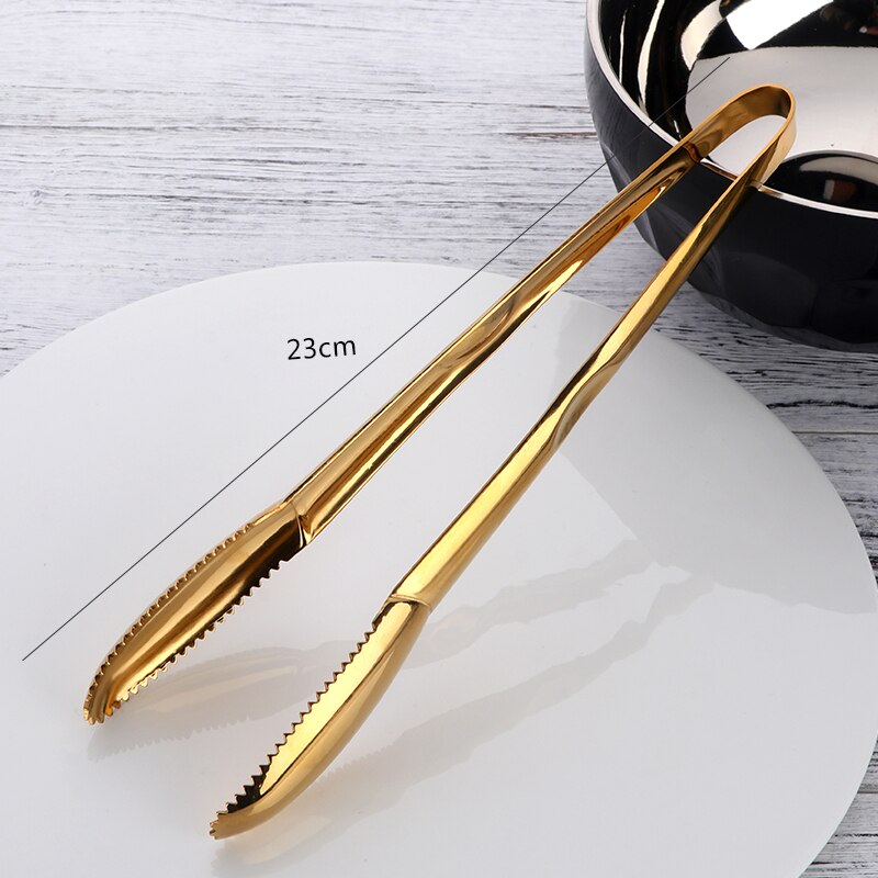 Gold Ice Tongs Stainless Steel BBQ Tong Food Serving Clever Salad Bread Meat Fruit Clamp Kitchen Clip Cooking Utensils