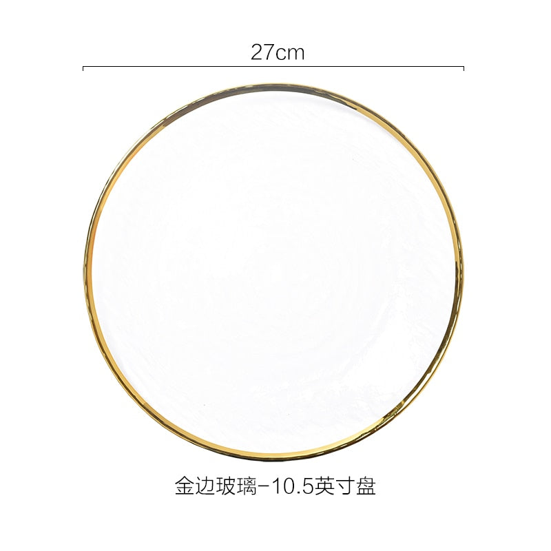 Nordic Glod Charger Glass Dinner Dish Plate Salad Soup Fruit Bowl Dessert Bead Wedding Plate Decorative Tableware