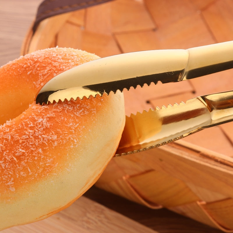 Gold Ice Tongs Stainless Steel BBQ Tong Food Serving Clever Salad Bread Meat Fruit Clamp Kitchen Clip Cooking Utensils