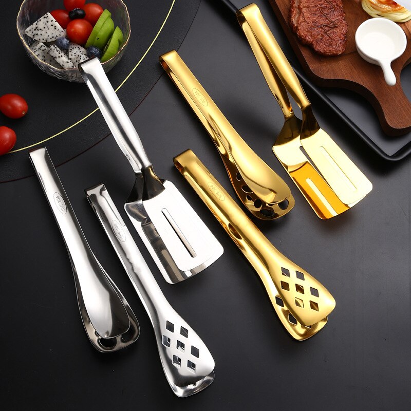 Stainless Steel Non-Slip Food Tongs BBQ Bread Salad Clip Steak Cooking Frying Spatula Buffet Serving Clamp Gadgets for Kitchen
