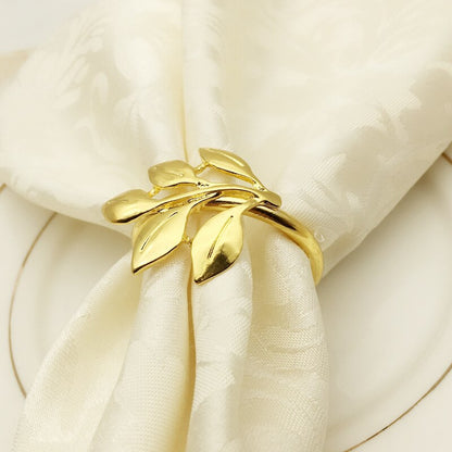 6pcs/lot Fall Leaves Napkin Rings Gold Silver Christening Bangle Metal Napkin Holder Wedding Gifts Baptismal Shower Party Decor