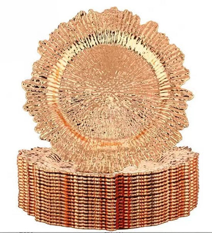 uniquelina wholesale 13inch Round plastic Rim Charger Plates Gold Round Reef gold plastic Charger Plates for Dinner,Wedding,Party,Event Decoration.