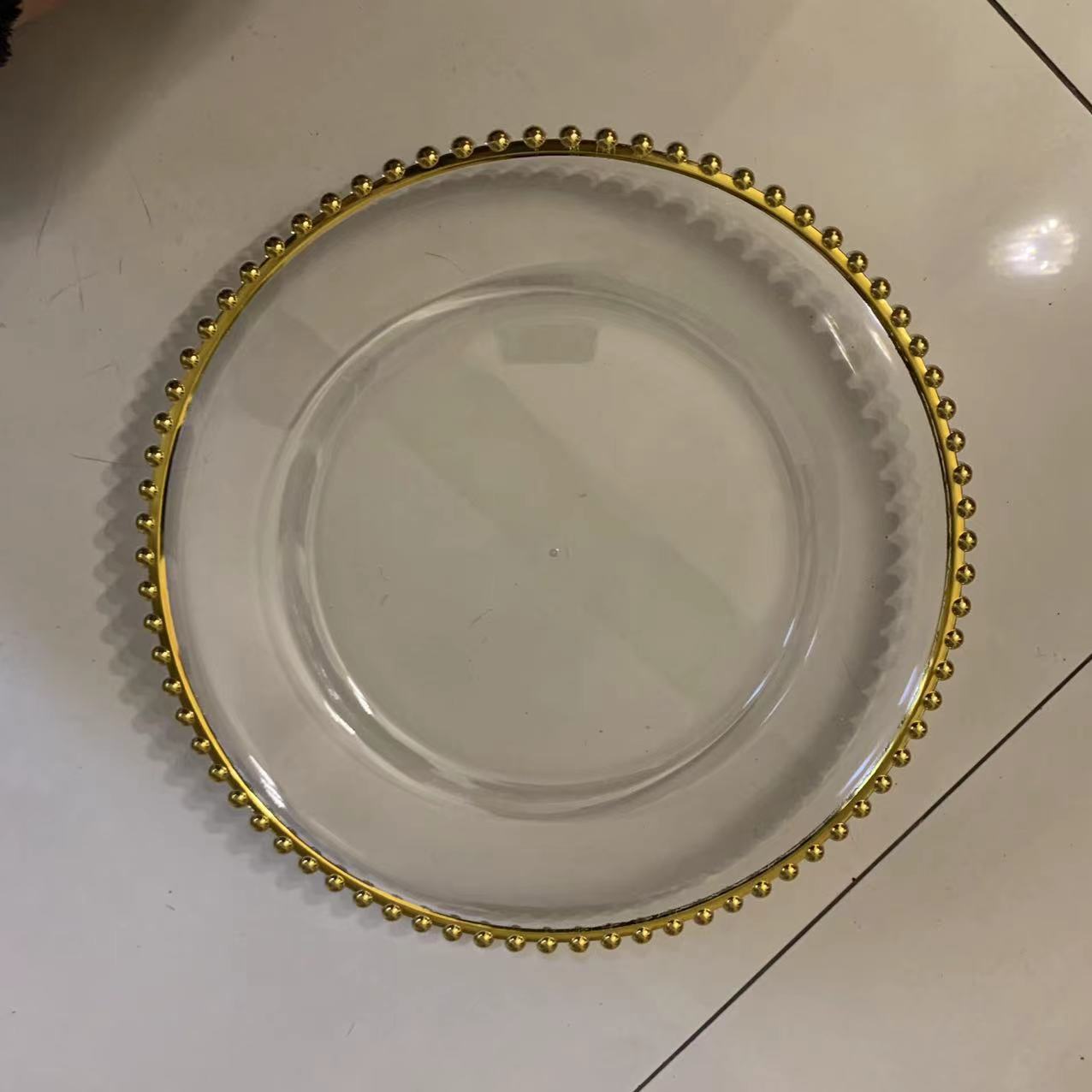 13inch Round plastic Rim Charger Plates Gold Round Reef plastic Charger Plates for Dinner,Wedding,Party,Event Decoration.