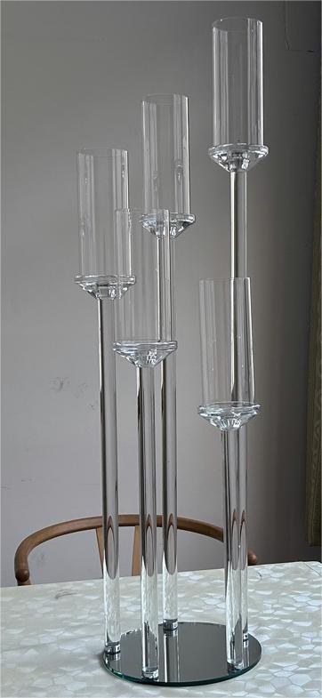 Uniquelina 5-10 Arms Crystal Clear Candelabra Centerpieces for Wedding, Pillar Taper Candlesticks Candle Holders with Acrylic Shade for Birthday Dinner Party Table Decoration(Fit 0.8" Led Candles)