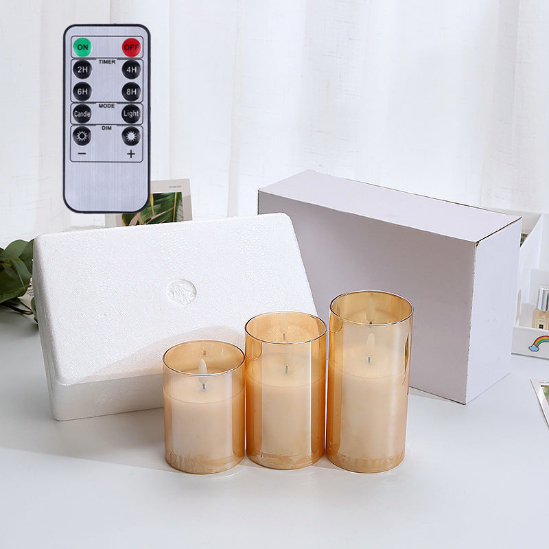 Ivory Flameless Pillar Candles Battery Operated with Remote Control and Timer, Perspex LED Flashing Electric Candles with 3D Flame Set of Three (D:3"×H:4" 5" 6")