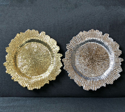 uniquelina wholesale 13inch Round plastic Rim Charger Plates Gold Round Reef gold plastic Charger Plates for Dinner,Wedding,Party,Event Decoration.