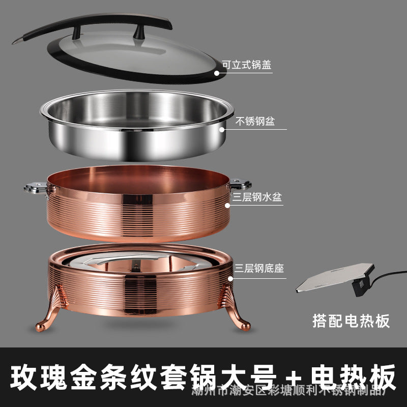 Uniquelina Electric Round Chafing Dish Buffet Set 6 Quart Chaffing Servers With Glass Lid Chafers Buffet Food Warmer Set Chaffing Server With Cover Warmer For Food Parties