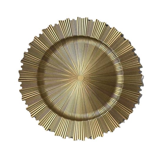 Uniquelina wholesale 13inch Round plastic Rim Charger Plates Gold Round Reef gold plastic Charger Plates for Dinner,Wedding,Party,Event Decoration