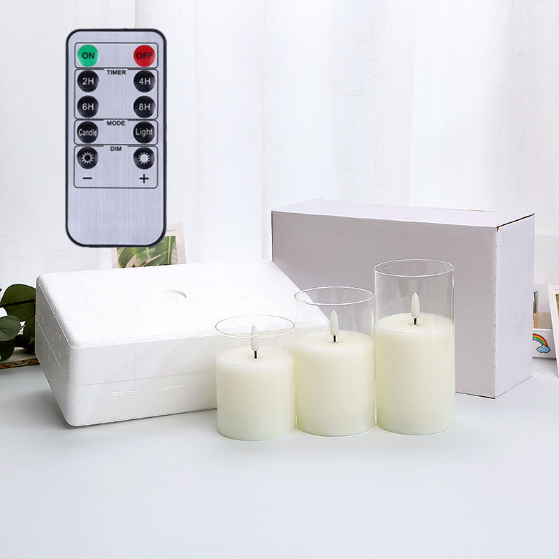 Ivory Flameless Pillar Candles Battery Operated with Remote Control and Timer, Perspex LED Flashing Electric Candles with 3D Flame Set of Three (D:3"×H:4" 5" 6")