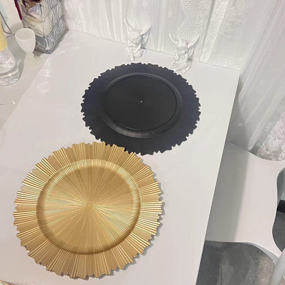 Uniquelina wholesale 13inch Round plastic Rim Charger Plates Gold Round Reef gold plastic Charger Plates for Dinner,Wedding,Party,Event Decoration