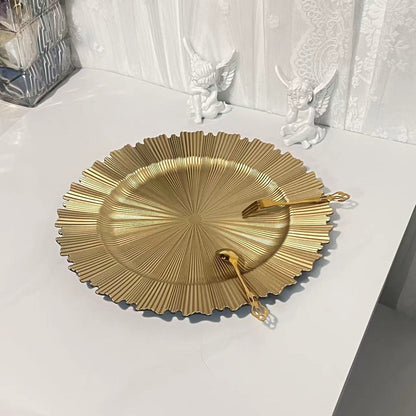 Uniquelina wholesale 13inch Round plastic Rim Charger Plates Gold Round Reef gold plastic Charger Plates for Dinner,Wedding,Party,Event Decoration