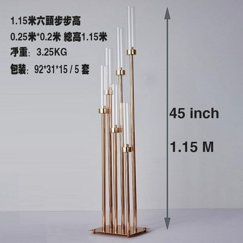 Uniquelina 10 Arms Tall Candelabra Metal Candle Stick Holder Gold Walkway Candelabra For Wedding Table Decoration