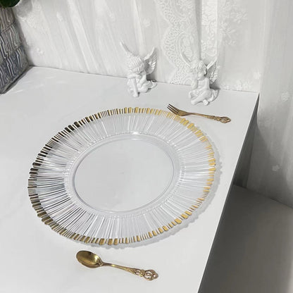 Uniquelina wholesale 13inch Round plastic Rim Charger Plates Gold Round Reef  plastic Charger Plates for Dinner,Wedding,Party,Event Decoration