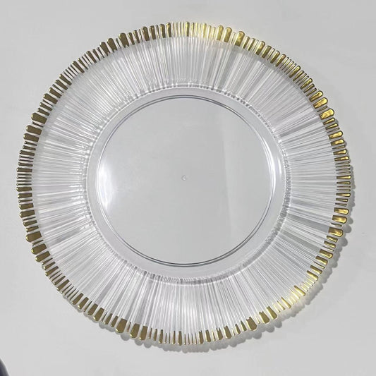 Uniquelina wholesale 13inch Round plastic Rim Charger Plates Gold Round Reef  plastic Charger Plates for Dinner,Wedding,Party,Event Decoration