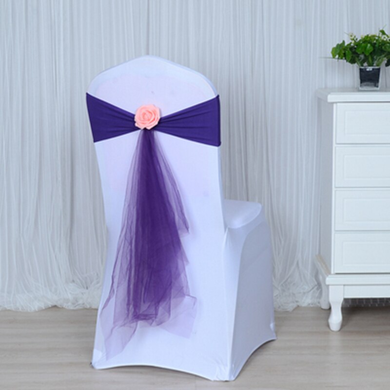 Stretch Organza Chair Sash With Rose Ball Wedding Decoration Spandex Artifical Flower Fit All Birthday Party Show