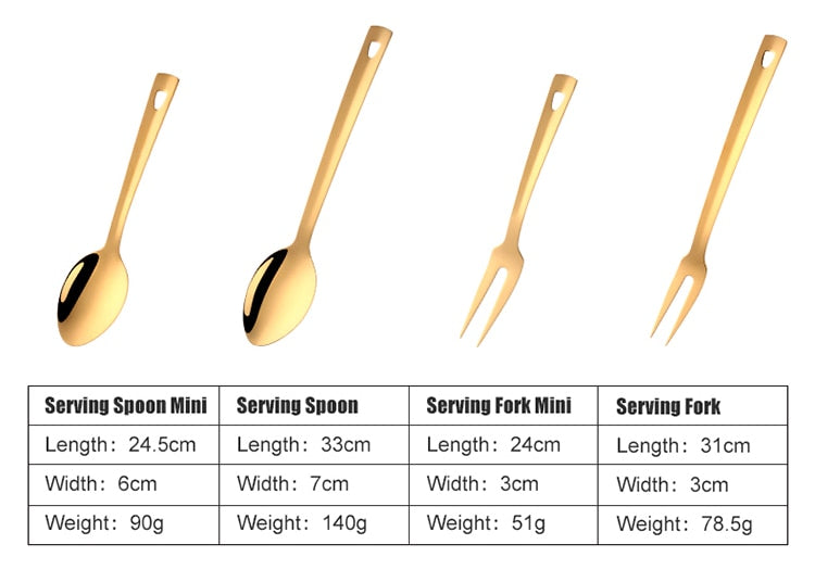 4/12pcs Stainless Steel Kitchen Utensils Gold Cooking Tool Long Serving Sets Scoop Spoon Fork Turner Ladle Cake Shovel