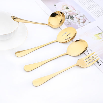5Pcs Gold Dinnerware Set Stainless Steel Cutlery Serving Utensils Buffet Catering Serving Colander Spoons Fork Silverware Set