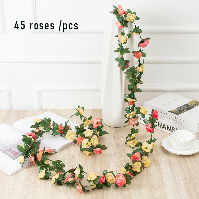 1pcs Artificial Flowers Vine 45pcs / 69pcs Rose DIY Wedding Decoration Fake Flower Home Room Decor Wall Hanging Garland Plants