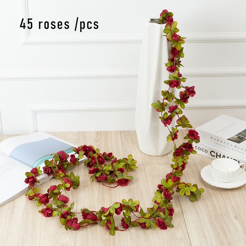 1pcs Artificial Flowers Vine 45pcs / 69pcs Rose DIY Wedding Decoration Fake Flower Home Room Decor Wall Hanging Garland Plants