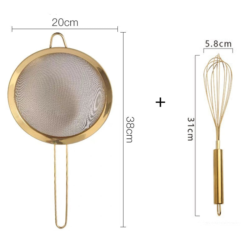 2Pcs/ Set Egg Beater Hand Whisk Egg Mixer Flour Sifter Baking Shaker Mesh Sieve Cake Tool Baking Set