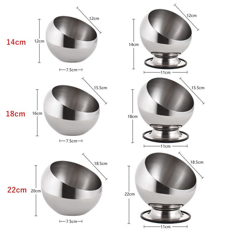 Stainless Steel Slant Sauce Bowl with Lid Hot Pot Buffet Seasoning Jar Container Fruit Salad Spherical Bowls Serving Tableware