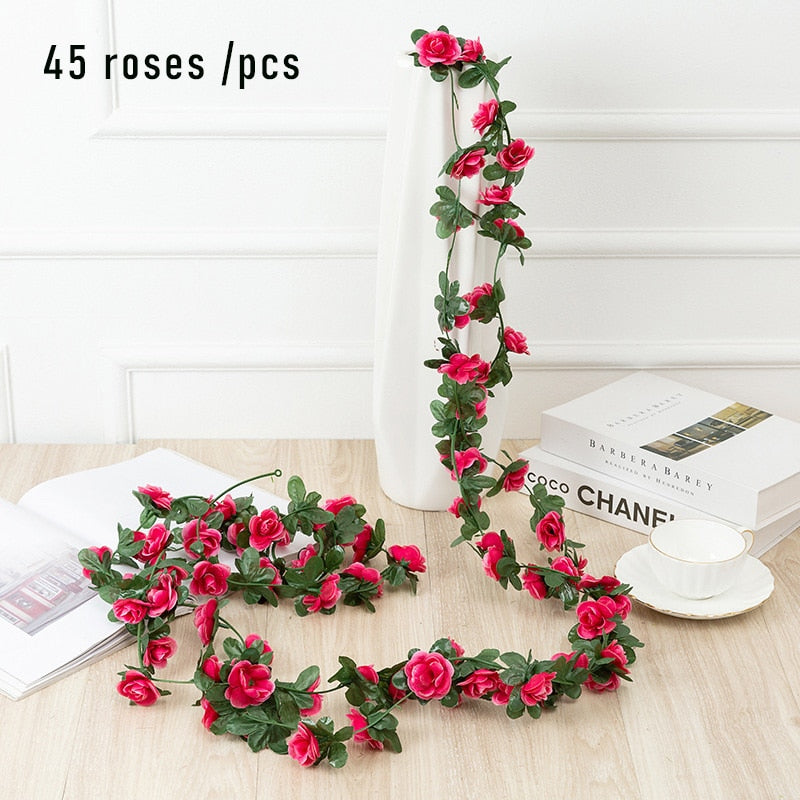 1pcs Artificial Flowers Vine 45pcs / 69pcs Rose DIY Wedding Decoration Fake Flower Home Room Decor Wall Hanging Garland Plants