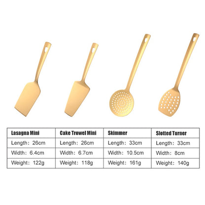 4/12pcs Stainless Steel Kitchen Utensils Gold Cooking Tool Long Serving Sets Scoop Spoon Fork Turner Ladle Cake Shovel