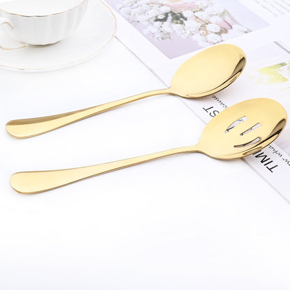 5Pcs Gold Dinnerware Set Stainless Steel Cutlery Serving Utensils Buffet Catering Serving Colander Spoons Fork Silverware Set