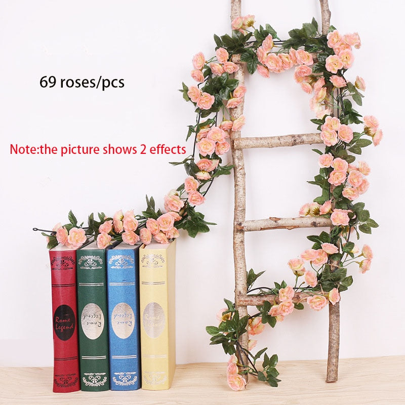 1pcs Artificial Flowers Vine 45pcs / 69pcs Rose DIY Wedding Decoration Fake Flower Home Room Decor Wall Hanging Garland Plants