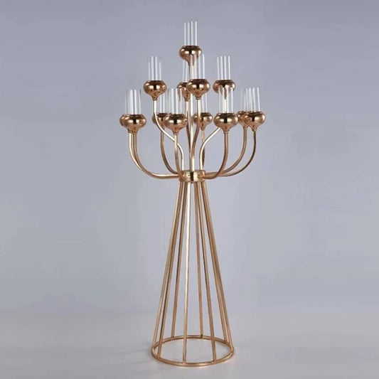Uniquelina 16 Arms Glass Candle Stick Wedding Decoration Metal Gold Candelabra Centerpiece Table Centerpieces for wedding