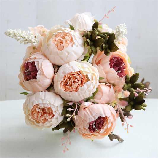 Uniquelina 1 Bundle Artificial Silk Peony Flowers Bouquet Home Decoration Accessories Wedding Party Fake Plants DIY Fake Flowers