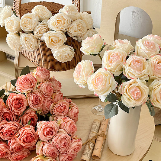 Uniquelina Artificial Flower in Pot Rose Flowers Fake Flower Artificial Flowers with Ceramics Vase Decoration for Table Home Office Wedding Table