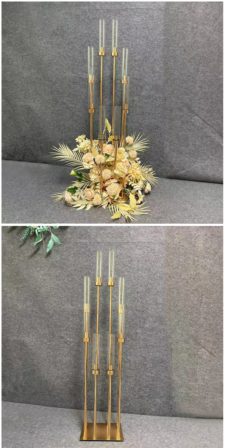 Uniquelina 10 Arms Tall Candelabra Metal Candle Stick Holder Gold Walkway Candelabra For Wedding Table Decoration