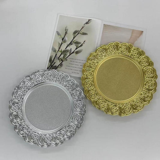 Uniquelina 13-Inch Charger Plates ,Gold Textured Rim, for Elegant Dining - Ideal for Weddings and Formal Events